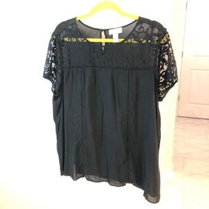 Loft Black Lace Sleeved Shirt